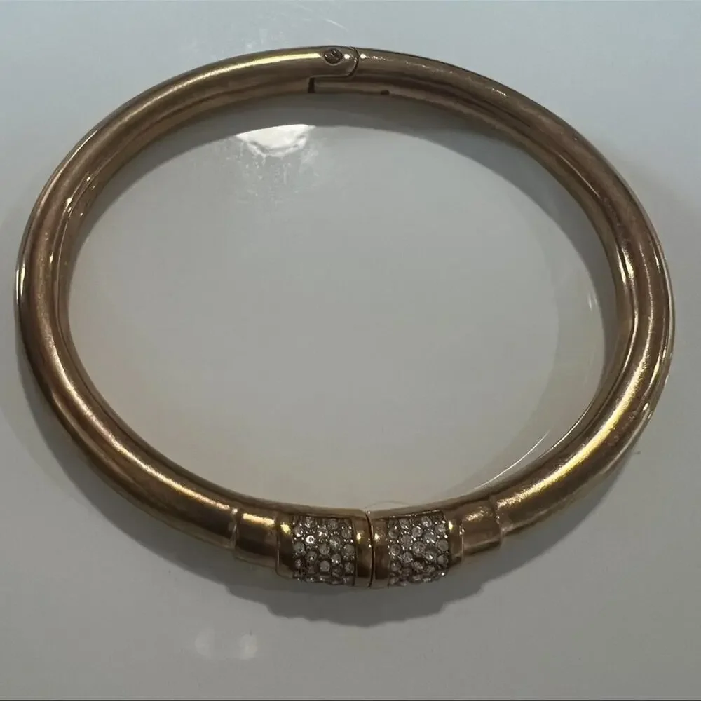 Michael Kors Rose Gold Tone Park Avenue Pave Hinged Bangle Bracelet